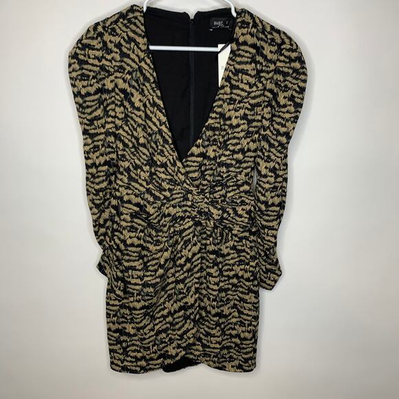 Bardot Animal Sketch Faux Wrap Mini Dress Sz XS 4 - Picture 2 of 6